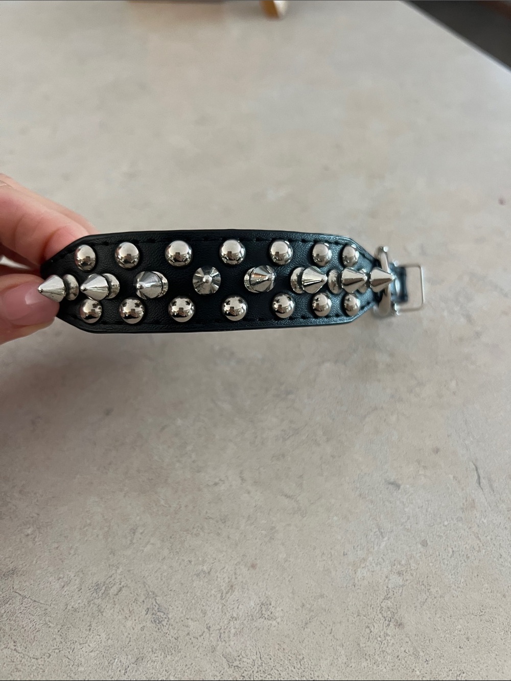 Black Studded Leather dog collar with Silver Spikes